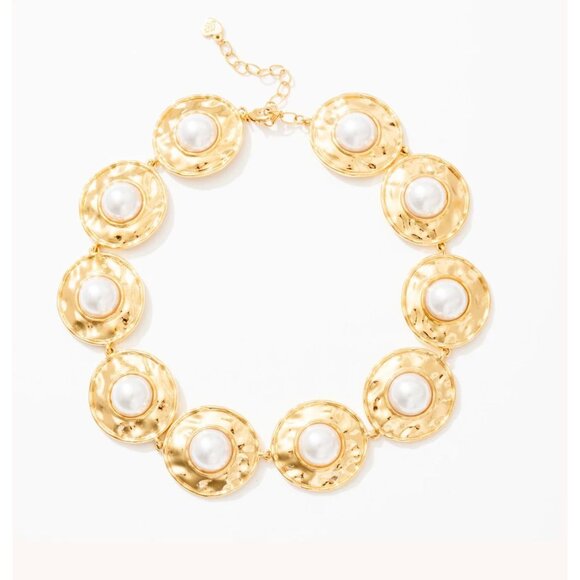 NWT Frasier Sterling Athens Necklace Chocker Gold Plated Faux Pearls - Picture 2 of 7